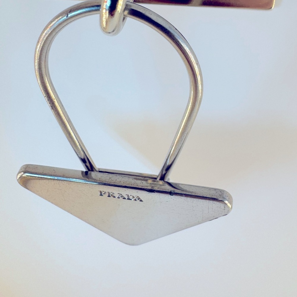 Prada Clip Keychain Triangle M718 Made in Italy Silver Metal Logo Runway Edition - Picture 12 of 12